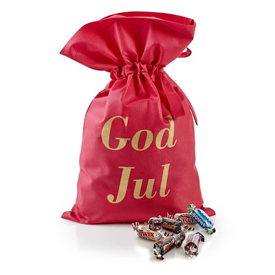 Julegave 2025 Rød Stofpose m/ God jul Miniaturemix 1000g