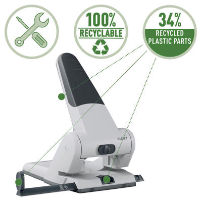 Hulapparat Leitz sølv 2-huls m/skinne t/65ark 5180