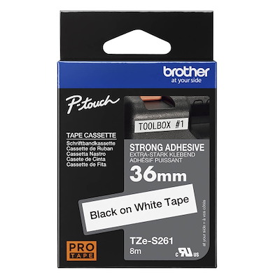 Labeltape Brother TZeS261 36mm sort på hvid stærk klæb