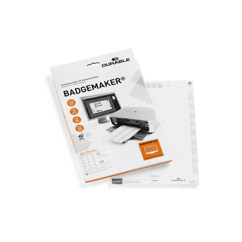 Indstik til navneskilte på A4 ark 60x90mm hvid pk/20ark