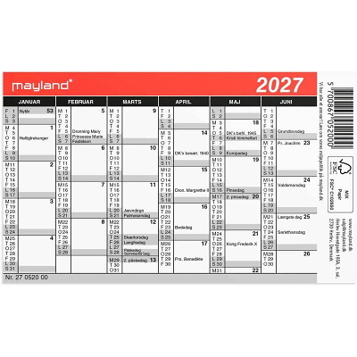 Mini kalender 2027 Mayland