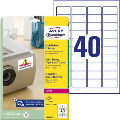 Etiketter Avery label laser stærk hvid 45,7x25,4mm L6140-20