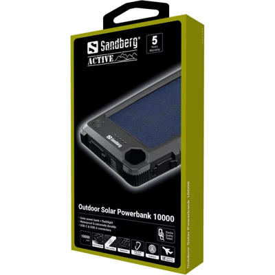 Powerbank Sandberg outdoor m/solpanel t/smartphone 10.000mAh