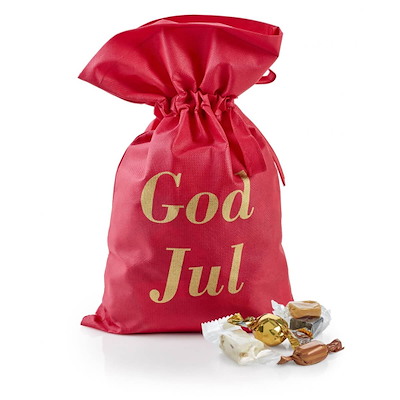 Julegave 2025 Rød Stofpose m/ God jul Julemix 1000g