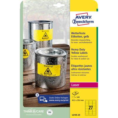 Etiketter Avery outdoor gul 63,5x29,6mm 27stk/ark L6105-20