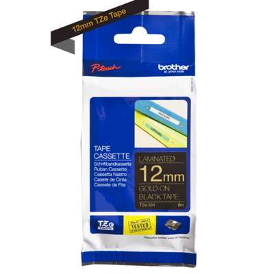 Prægetape Brother TZe334 12 mm x 8 m guld/sort lamineret
