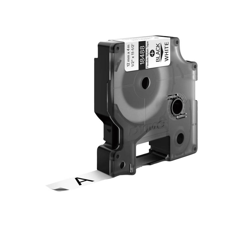 Labeltape DYMO Rhino 12mm sort på hvid nylon