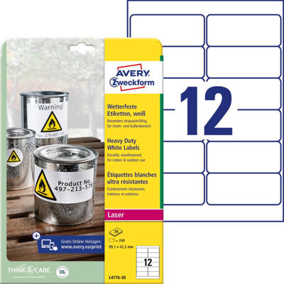 Etiketter Avery label outdoor 99,1x42,3mm 20ark/pk L4776-20