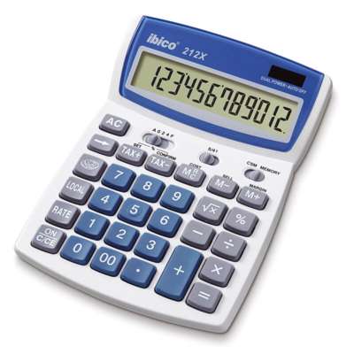 Lommeregner Ibico 12 cifre Euro 212X hvid/blå