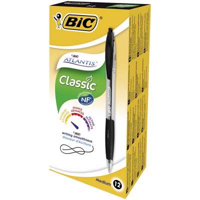 Kuglepen m/klik BIC Atlantis Refresh BP med. Sort