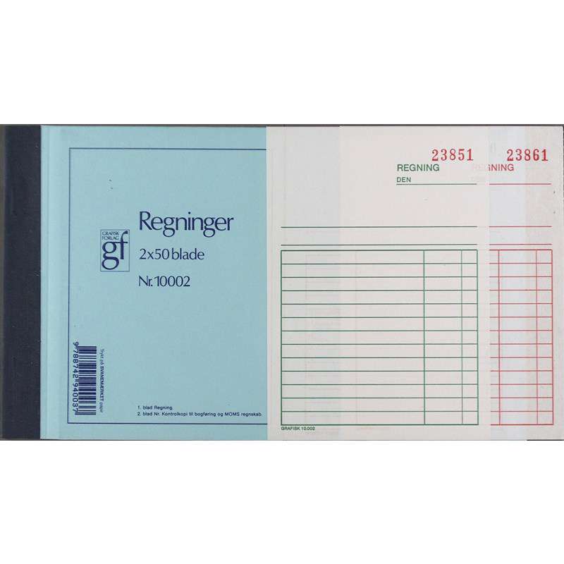 Regningsblok 10002 108x148 mm 50 bl m/kopi