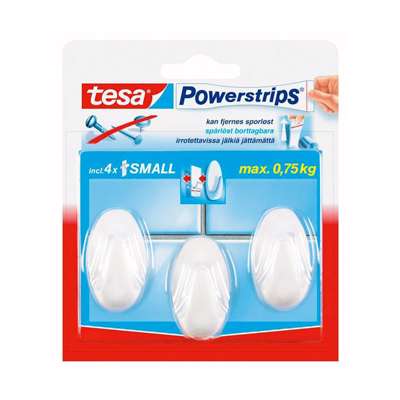 Powerstrips kroge ovale Tesa pk./3, hvid