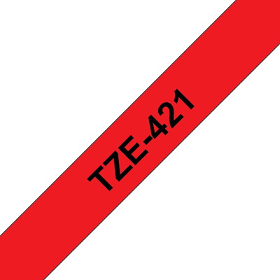 Labeltape Brother TZe421 9mm x 8m sort på rød lamineret