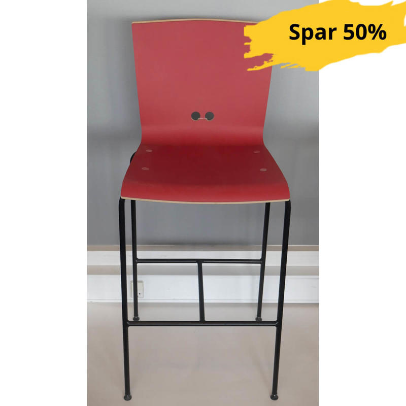 Log stol Rumas høj ryg R118HH rød lin/sort stel