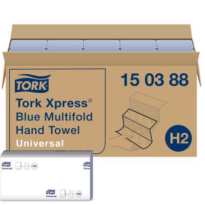 Papirhåndklæder Tork Xpress H2 blå m-fold 150388