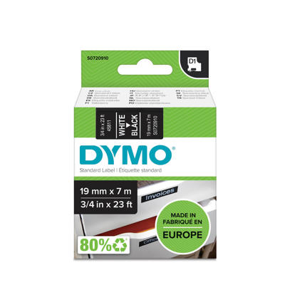 Labeltape DYMO D1 19mm hvid på sort