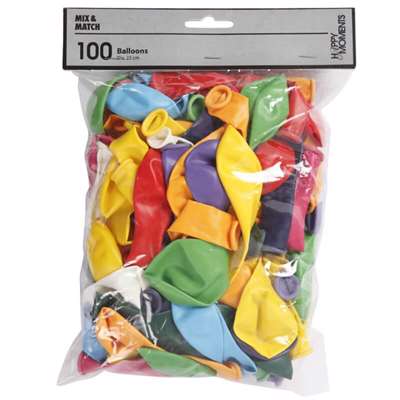 Balloner, ass. farver, diam. 23 cm, runde, 100stk.