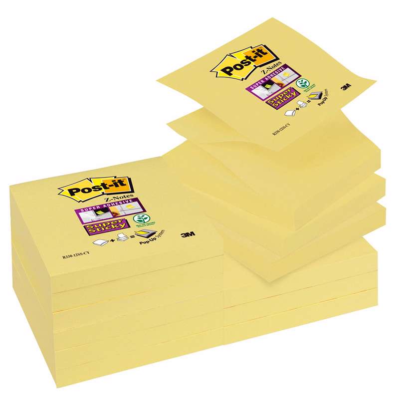 Post-it blok R330 Super Sticky gul Z-notes 76x76mm 12blk/pk.