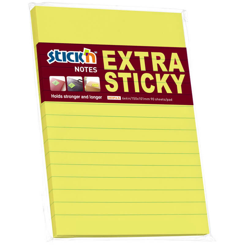Notes Stick'N Extra Sticky gul 150x101mm lin. 90bl. 6blk/pk