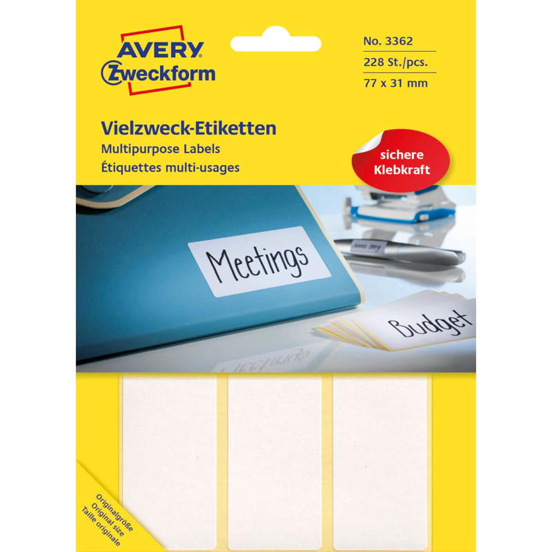 Etiketter Avery hvid 77x31mm 3362 224stk/pak