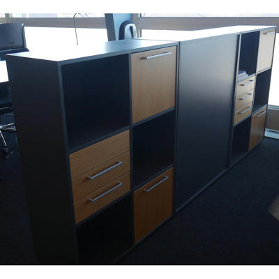 Reol Dencon B800xD350xH1102 m.låger/skuffer, antrasit/eg