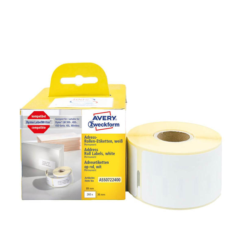 Adresseetiket Avery t/labelprinter 89x36mm 260stk/pk. 
