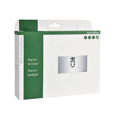 Navneskilte BNT 40x75mm m/clip og nål 50stk/pak