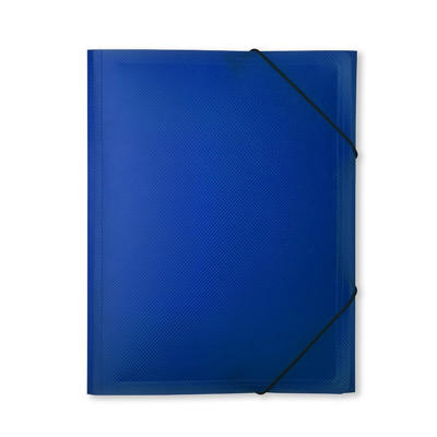 Samlemappe A4 plast m/ 3 klapper, transp. marineblå