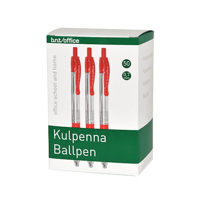 Kuglepen m. trykknap/gummi rød stregbredde 0,7mm