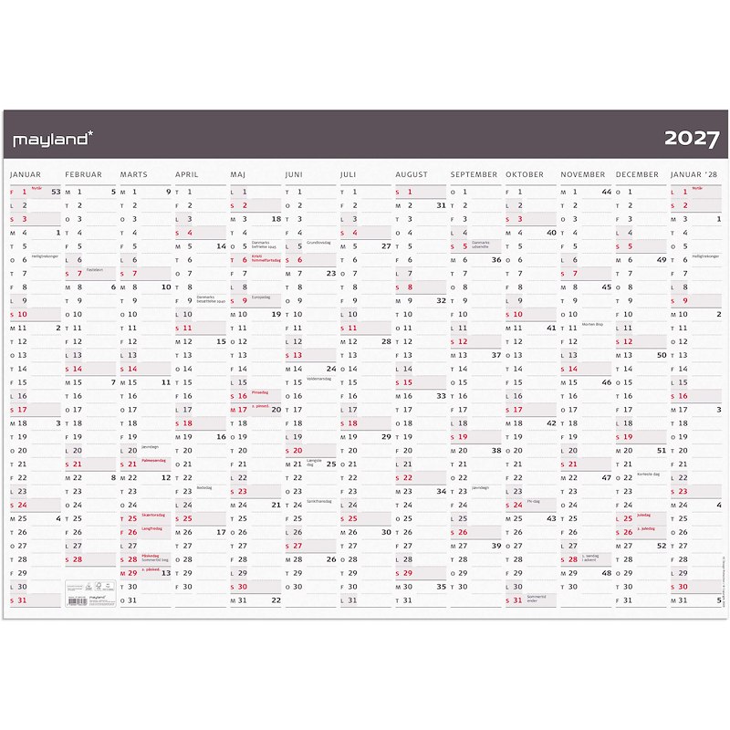 Kæmpekalender 2027 Mayland 1x13 mdr. papir Moderne rør