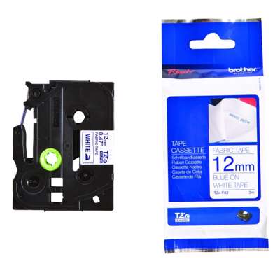 Labeltape Brother TZeFA3 12mm blå på hvid stoftape