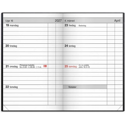 Lommekalender uge 2027 Mayland blå kunstskind indbundet
