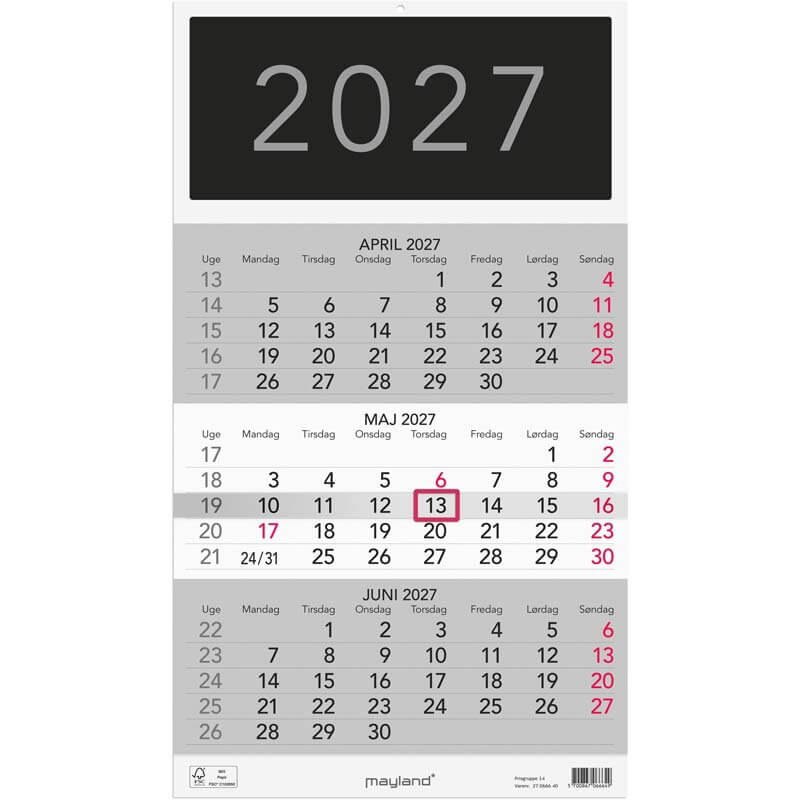 Vægkalender Triplanner 2027 Mayland