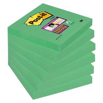 Post-it notes 654S 76x76mm Super Sticky grøn 6blk/pk