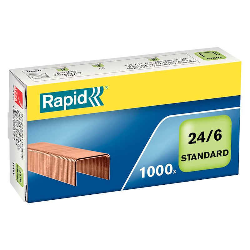 Hæfteklamme Rapid 24/6 1M kobber Standard 1000stk/pak