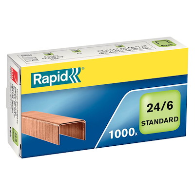 Hæfteklamme Rapid 24/6 1M kobber Standard 1000stk/pak