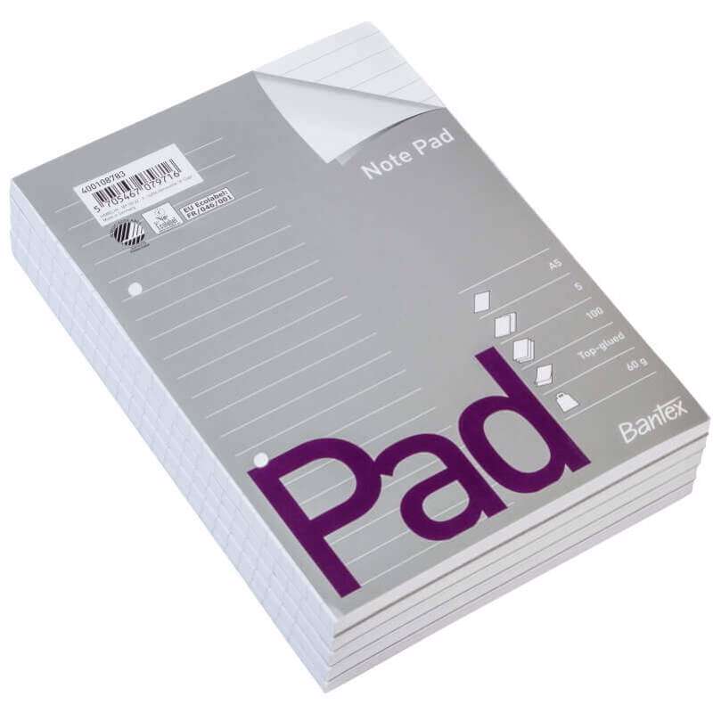 Standardblok 2 huller lin. toplimet 60g hvid A5 / 5 stk