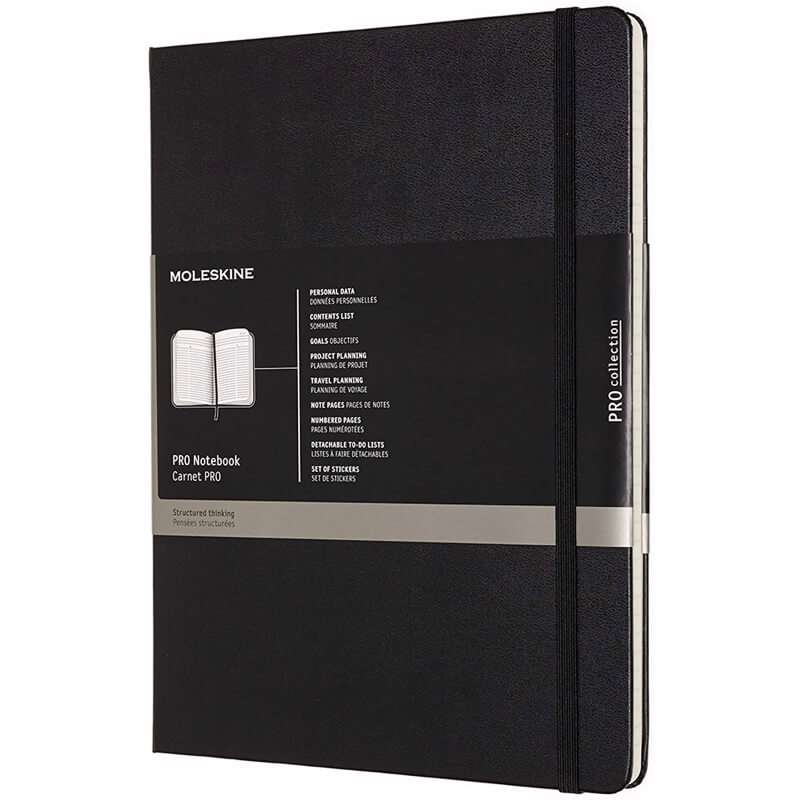 Notesbog Moleskine Pro hard linieret XL 19x25cm sort