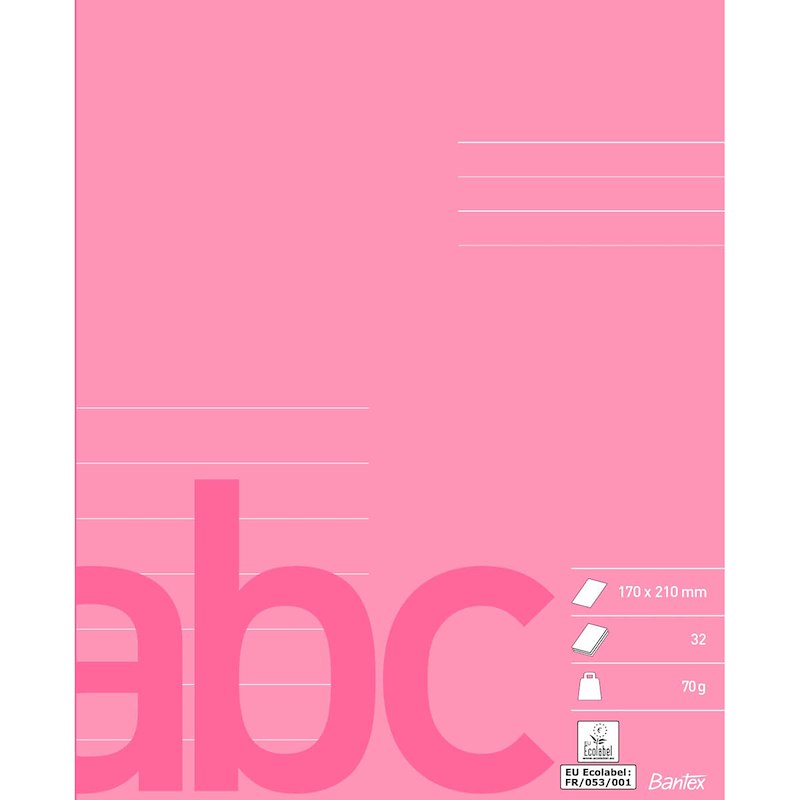 Skolehæfte Bantex 17x21cm lin 7 linjer 32bl 70g rosa/pink
