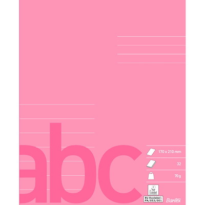 Skolehæfte Bantex 17x21cm lin 7 linjer 32bl 70g rosa/pink