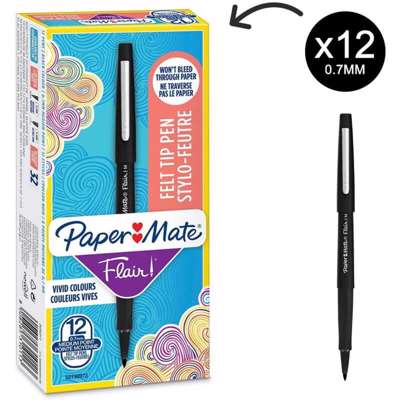 Fiberpen PaperMate Flair 0,7 M, sort /12