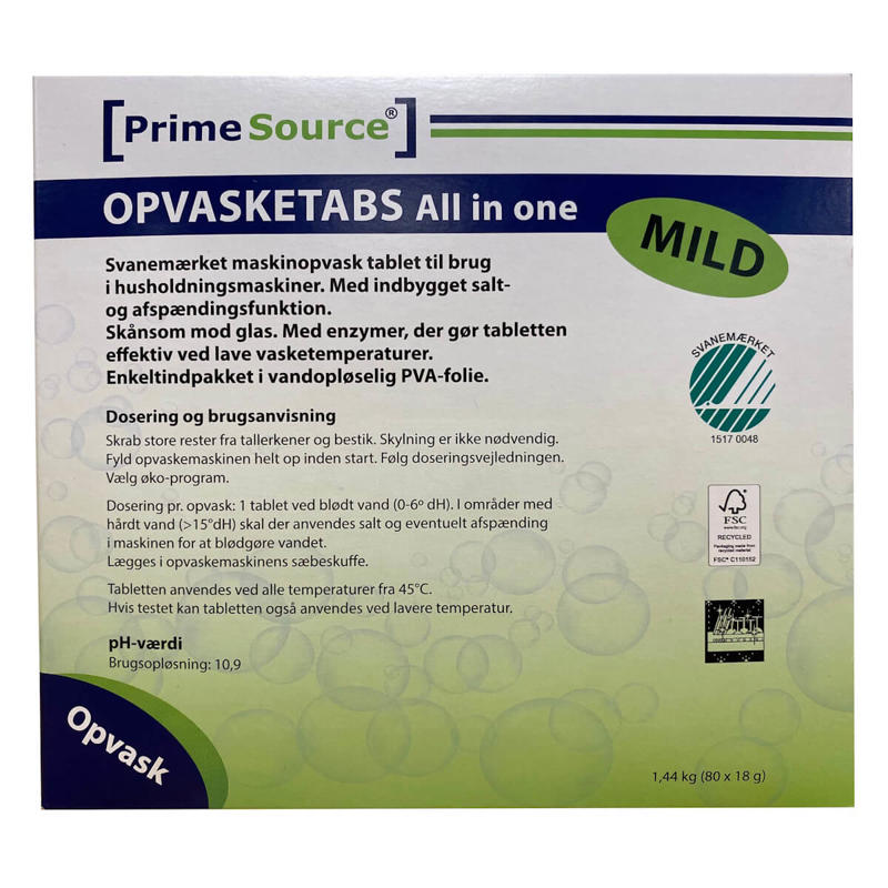 Opvasketabs PrimeSource All-In-One svanemærket pk/80
