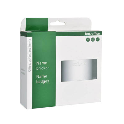 Navneskilte BNT 40x75mm m/sikkerhedsnål 50stk/pk