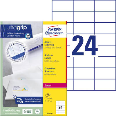 Etiketter Avery shipping laser 70x37mm 24/ark L7181-100