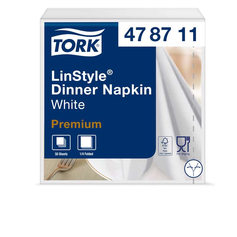 Serviet Tork Linstyle hvid 39x39cm 1/4 fold 50stk 478711