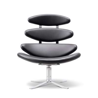 Stol Fredericia Corona Swivel Easy læder sort/stål