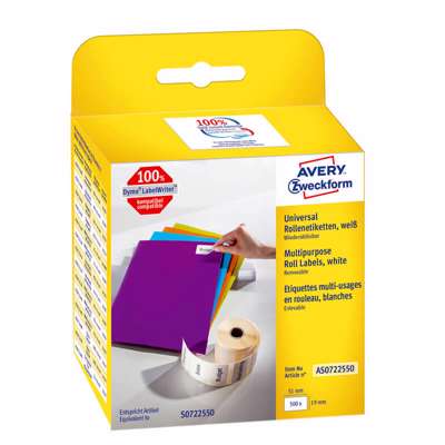 Universaletiket Avery t/labelprinter 19x51mm 500stk/pk. 