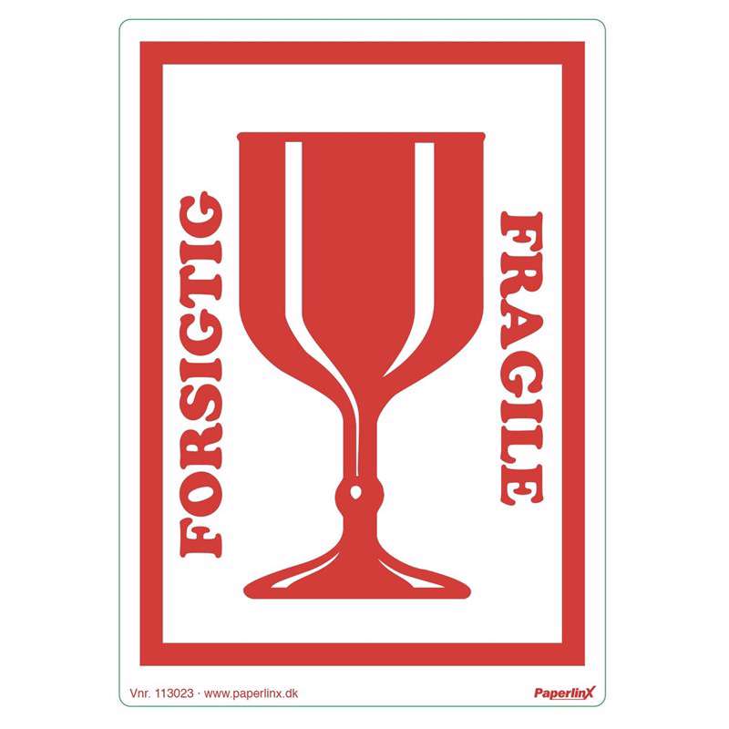 Etiketter selvkl. 150x210mm rød Forsigtig/glas 250stk/rul