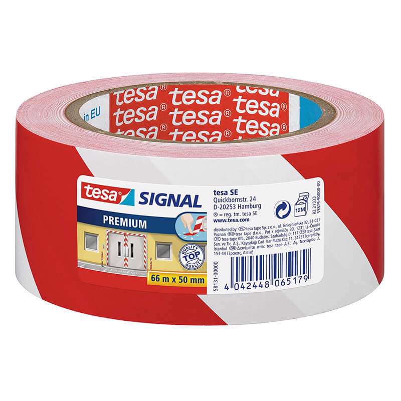 Tape advarselstape Tesa PVC 50mmx66m rød/hvid