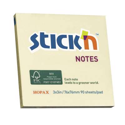 Notes Stick'N 76x76mm 90 blade gul pk/12 blk.